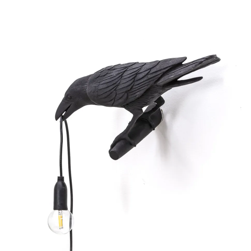Bird Lamp Black Looking Left OUTDOOR