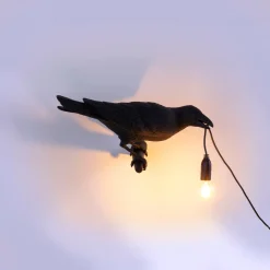 Bird Lamp Black Looking Right OUTDOOR