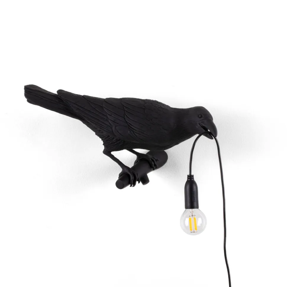 Bird Lamp Black Looking Right OUTDOOR