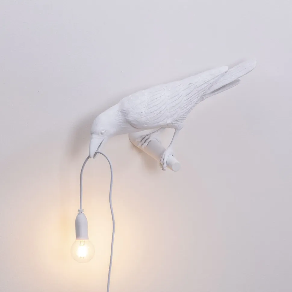 Bird Lamp White Looking Left OUTDOOR