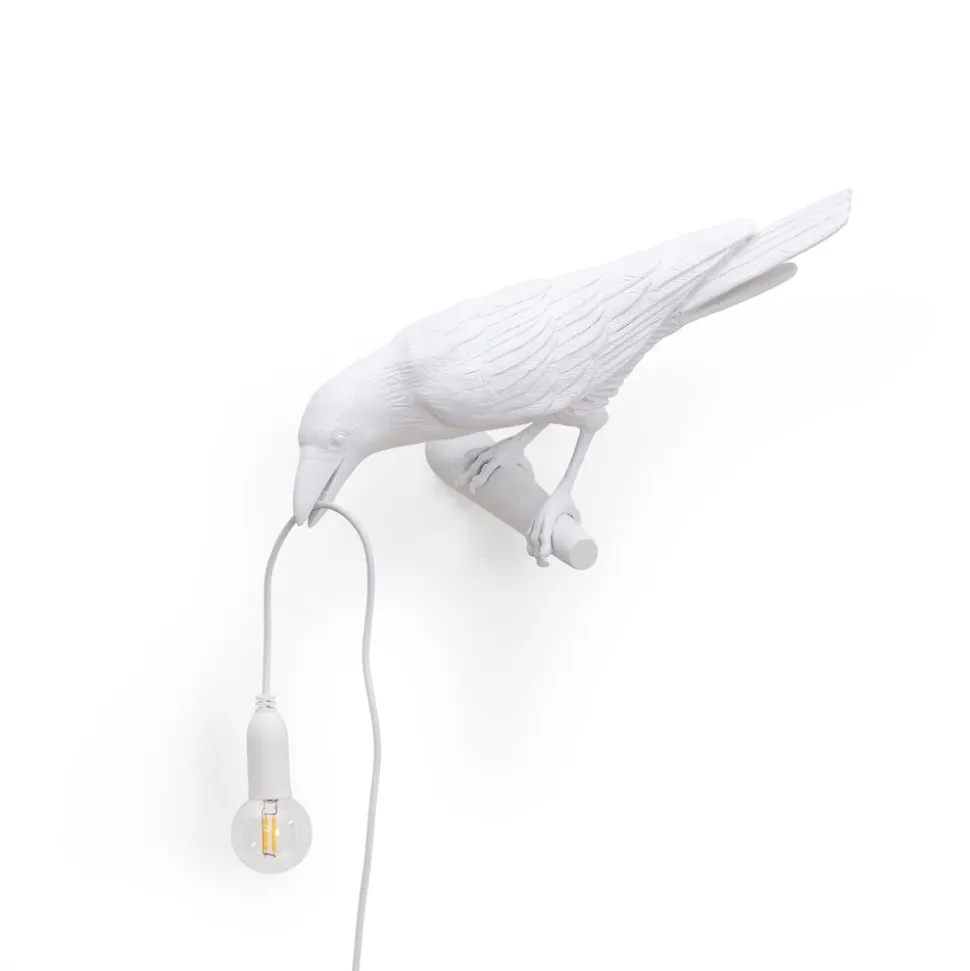 Bird Lamp White Looking Left OUTDOOR