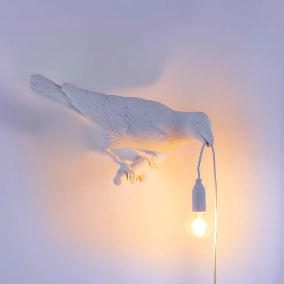 Bird Lamp White Looking Right OUTDOOR