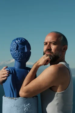 Terracotta Bust Man Blue