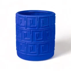 Terracotta Vase with Saucer Greca Blue